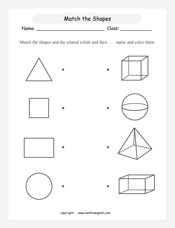 3d shapes and nets geometry math worksheets for primary math class 