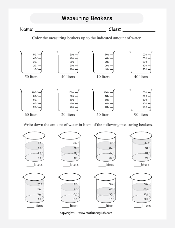 measuring volume and capacity worksheets for primary math  