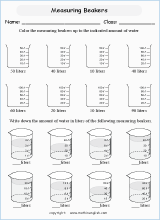 Great volume worksheet with beakers. Measure the volume and answer the