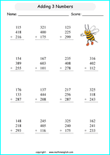 printable math addition 3 digits worksheets