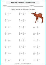 printable math addition like fractions worksheets
