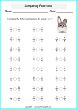 printable comparing and ordering fractions worksheets for kids in primary and elementary math class 