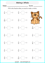 printable math like fraction subtraction worksheets for kids in primary and elementary math class 