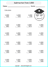printable math 3 digit subtraction worksheets for kids in primary and elementary math class 