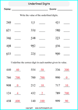 printable math place value of 3 digit number worksheets for kids in primary and elementary math class 
