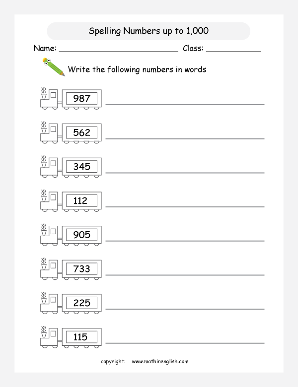 Write Numbers Up To 1 000 In Words Spelling And Writing Math Worksheet And Resource 