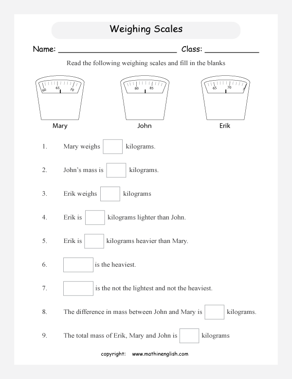 Read the scales and determine the body mass in kilograms of 3 people and solve some word 