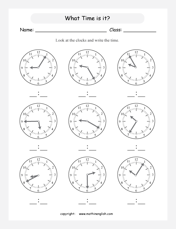 telling time worksheets for primary math