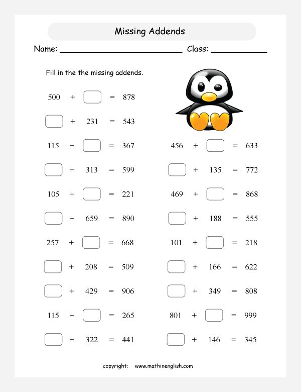 Solve our missing addends worksheet with a sum not ...