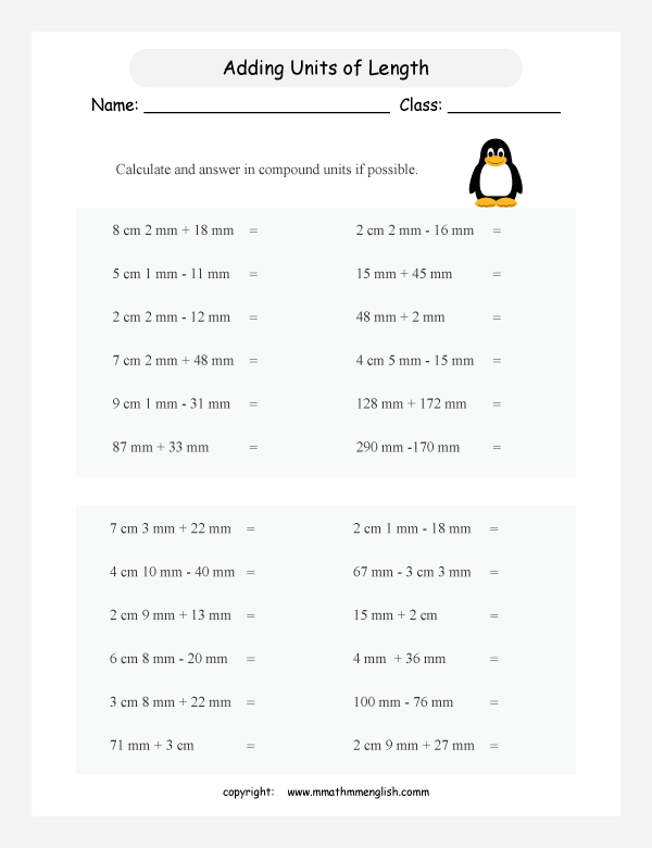 length units of measurement worksheets for primary math  