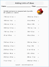 operation with units of mass worksheets for primary math  