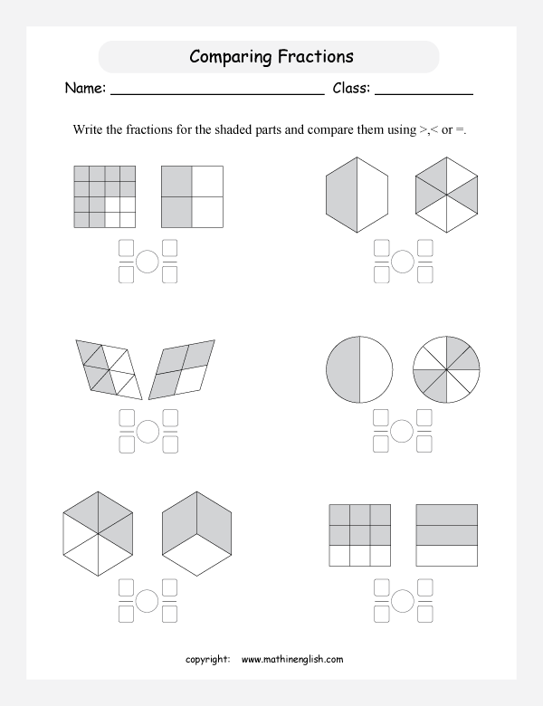 printable comparing and ordering fractions worksheets for kids in primary and elementary math class 