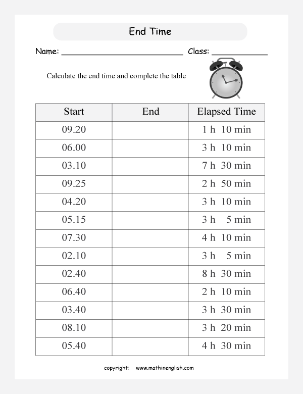 start finish and elapsed time worksheets for primary math