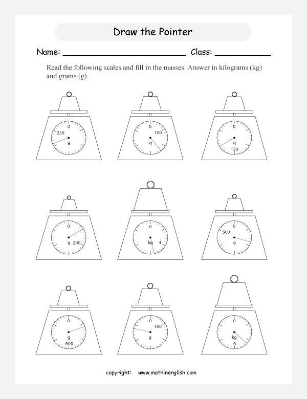 measuring mass worksheets for primary math  