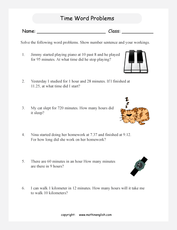 time word problems for primary math