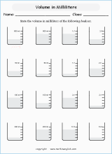 Volume and capacity mathematics worksheets for primary students in ESL