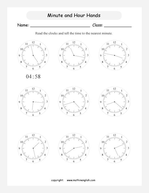 telling time worksheets for primary math