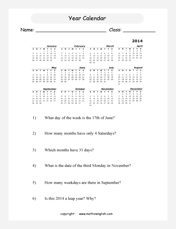 date and calendar worksheets for primary math