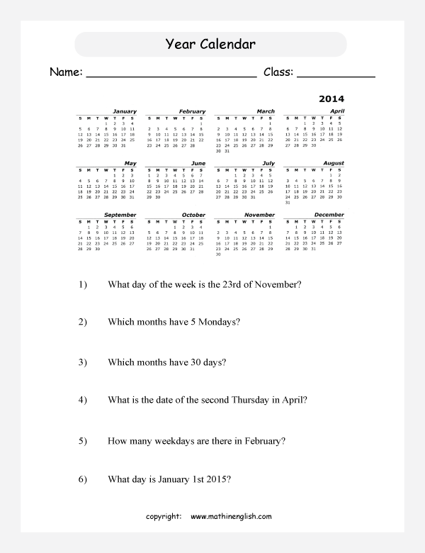 date and calendar worksheets for primary math