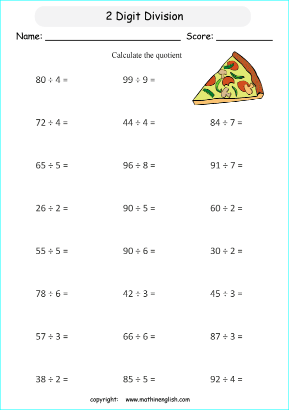 printable math division of 2 digits worksheets for kids in primary and elementary math class 