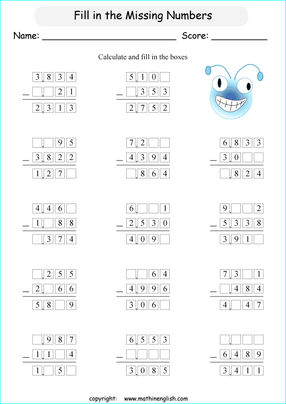 printable math 4 and 5 digit subtraction worksheets for kids in primary and elementary math class 