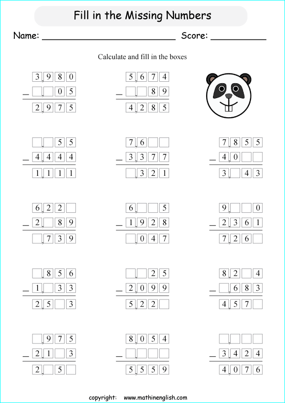 printable math 4 and 5 digit subtraction worksheets for kids in primary and elementary math class 