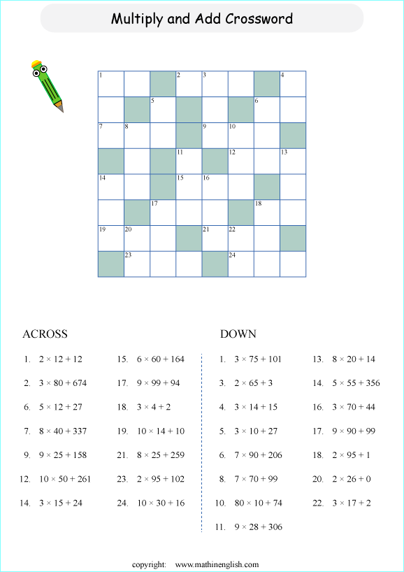 Mixed addition and multiplication math Crossword