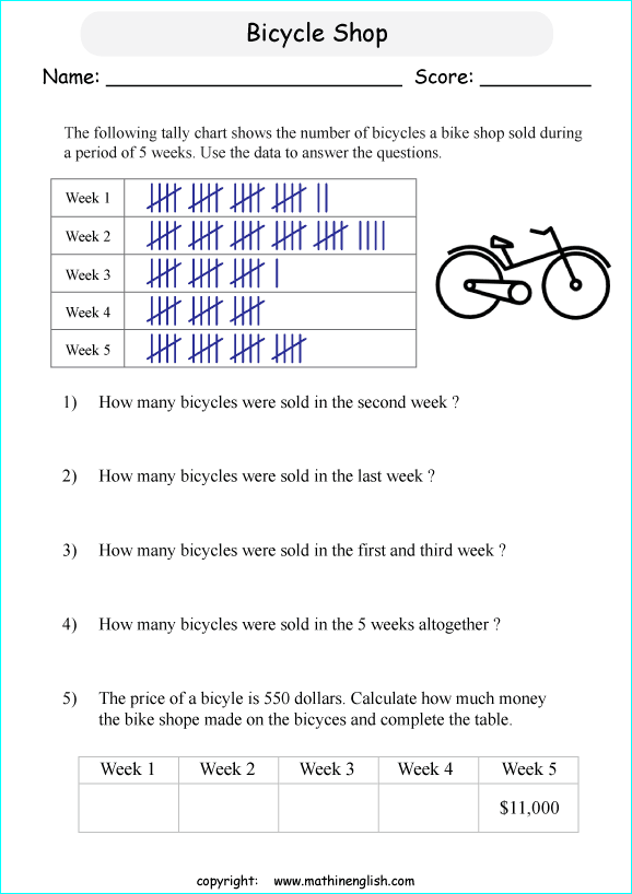 tally chart worksheets for primary math students