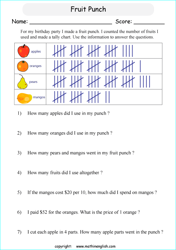 tally chart worksheets for primary math students