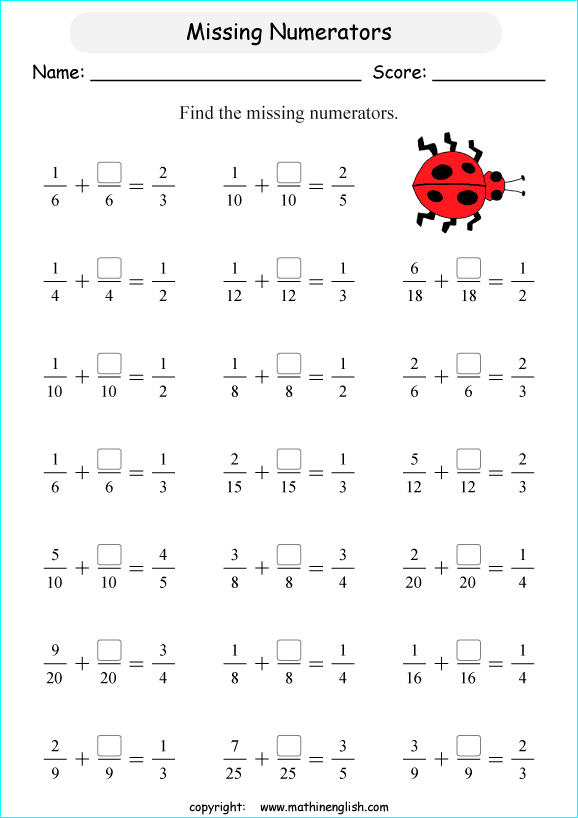 Fill In The Missing Number Fractions