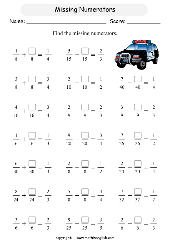 printable math like fraction subtraction worksheets for kids in primary and elementary math class 