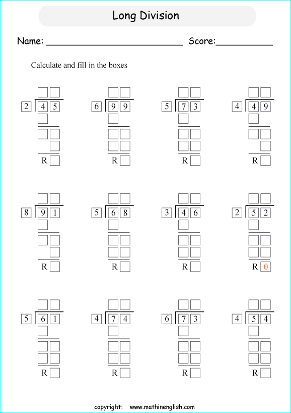 printable math division of 2 digits worksheets for kids in primary and elementary math class 