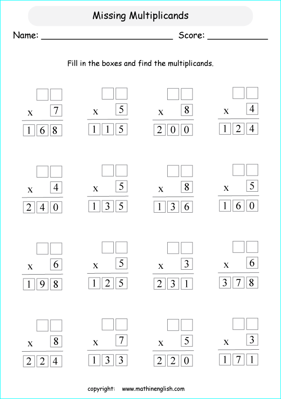 Find the missing Multiplicands in these 2 digits by 1 digit
