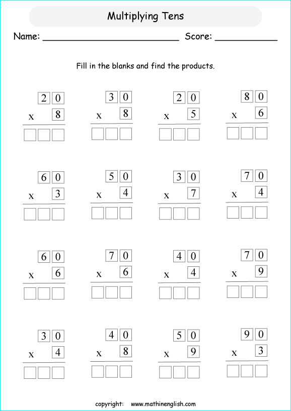 printable math multiplication 2 digits by 1 digit worksheets for kids in primary and elementary math class 