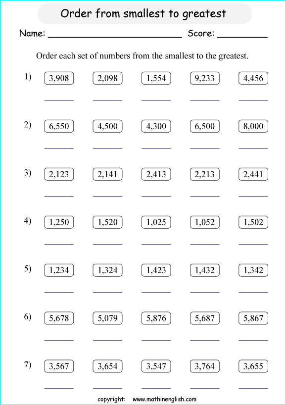 Ordering Numbers To 10000 Worksheets