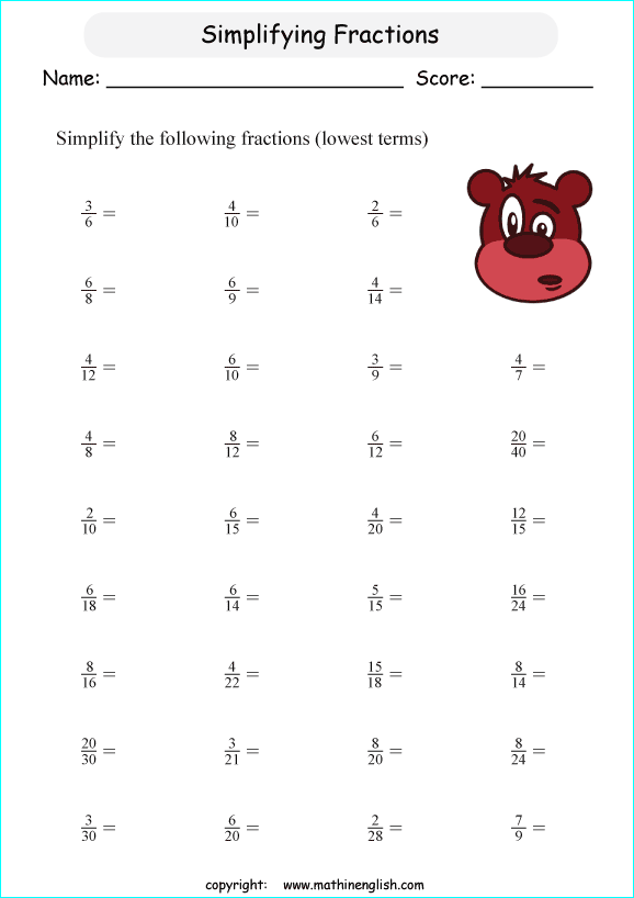 Simplify basic fractions to their lowest term grade 3 math fraction