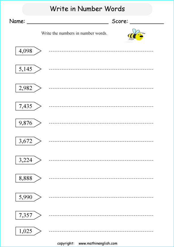 printable math writing and spelling large numbers worksheets