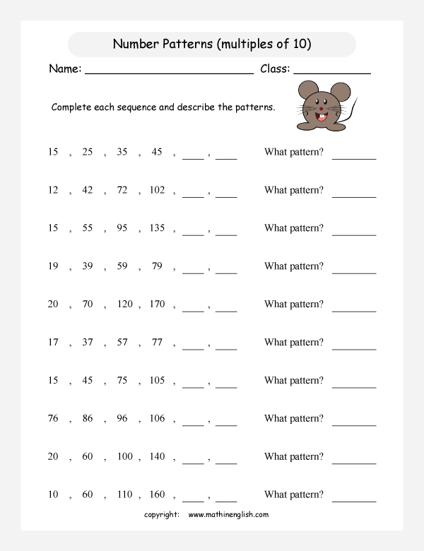 Can you complete our number pattern worksheet? The numbers are