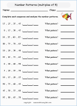 printable math number pattern worksheets for kids in primary and elementary math class 