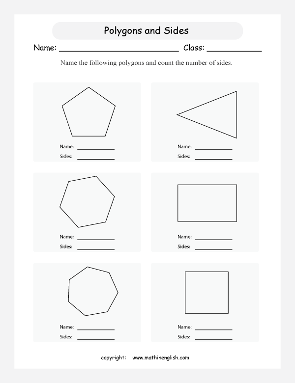 polygon shapes geometry math worksheets for primary math class 