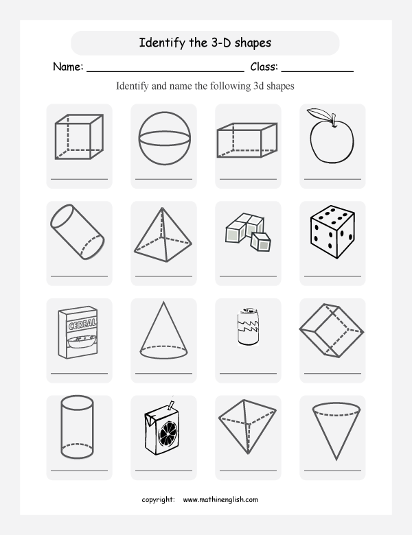 3d shapes and nets geometry math worksheets for primary math class 