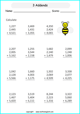 printable math addition large numbers worksheets