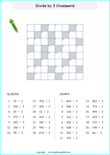 printable division crossword worksheets for kids in primary and elementary math class 