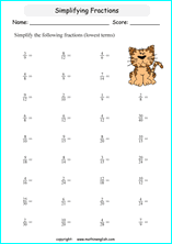 printable reducing and simplifying fractions worksheets for kids in primary and elementary math class 