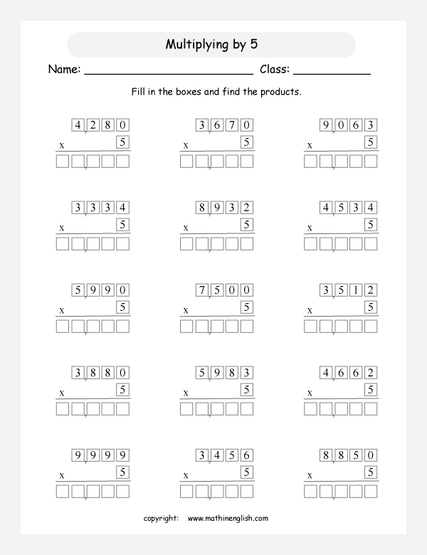 printable math multiplication of big numbers worksheets for kids in primary and elementary math class 