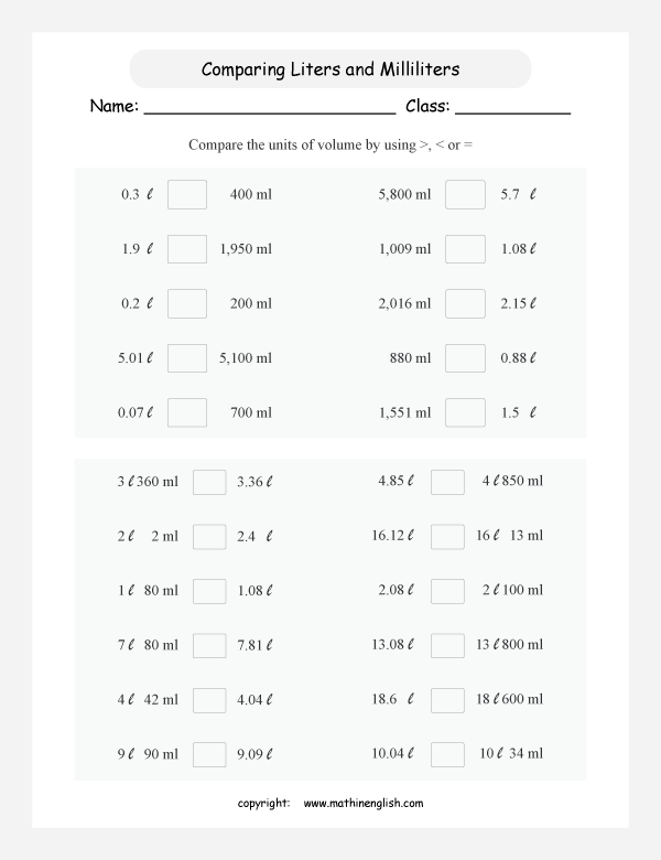 conversion of metric units of volume and capacity worksheets for primary math  