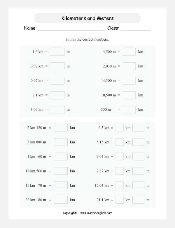 Grade 4 math worksheet based on decimals and units of measurement