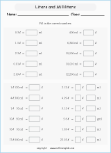 conversion of metric units of volume and capacity worksheets for primary math  