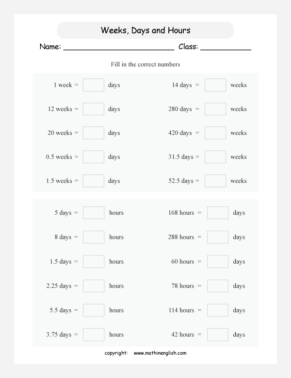 conversion of units of time worksheets for primary math