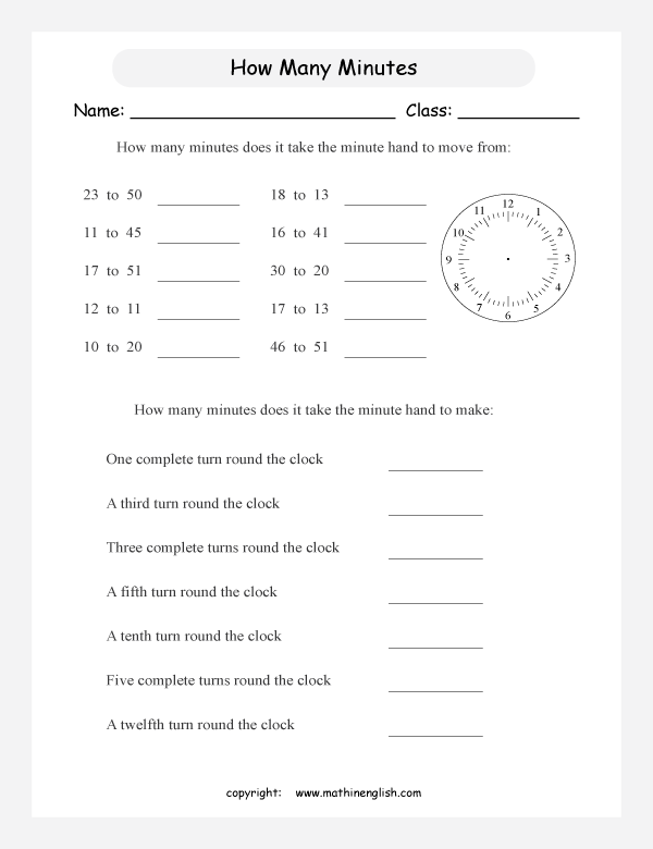 How many minutes does it take the minute hand to go from the numbers 3